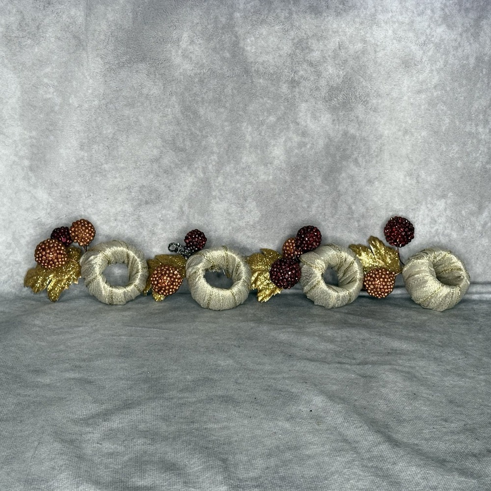 Handmade Napkin Rings Autumn Fall Thanksgiving Harvest Set Of 4 Gold Red Brown